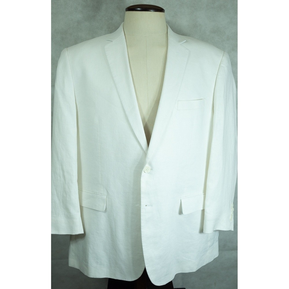 Afazzy Voyage New York Mens White 100% Linen 2 Piece Suit 50R 45W Summer Wedding